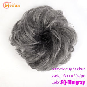 MEIFAN High Temperature Fiber Synthetic Fake Hair Bun Extension Nature Hair Elastic rubber Band Donut Scrunchies Curly Chignon