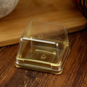 50 Sets Square Moon Cake Trays Mooncake Packaging Box With Cover Food Container Holder Gold Plastic Cake Box For Cookie Egg Tart