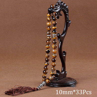 10mm Tiger Eye Natural Stone Bracelets Tassel Pendant 33 Prayer Beads Islamic Muslim Tasbih Allah Mohammed Rosary For Women Men