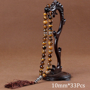 10mm Tiger Eye Natural Stone Bracelets Tassel Pendant 33 Prayer Beads Islamic Muslim Tasbih Allah Mohammed Rosary For Women Men