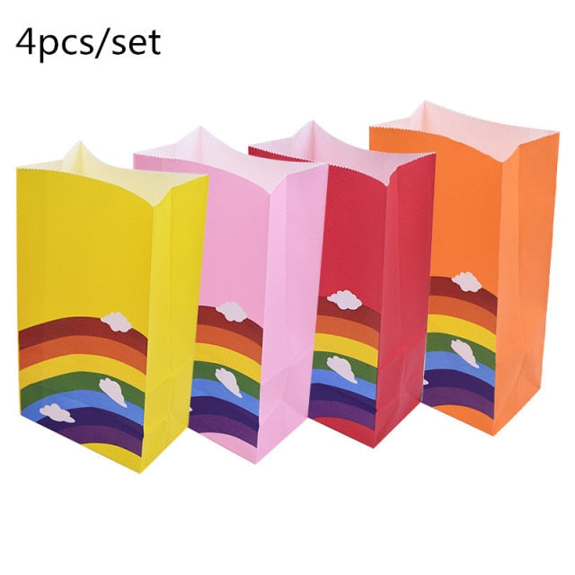 5-8pcs Corlorful Kraft Paper Bag Rainbow Pattern Wedding Sweet Candy Gift Bags Cookie Food Packaging Box Birthday Party Supplies
