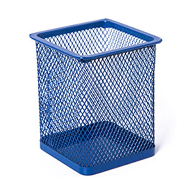 New Pencil Holder Office Desk Metal Mesh Square Round Pen Pot Cup Case Container Organiser Durable Pencil Case