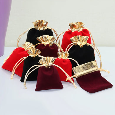 10pcs/lot Vintage Velvet Package Bags 7x9 10x12 12x15cm Wine Red Organza Drawstring Gift Bags Wedding Jewelry Packaging Pouches