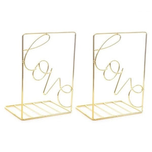2Pcs/Pair Creative Love Shaped Metal Bookends Desk Storage Holder Shelf Book Organizer Stand