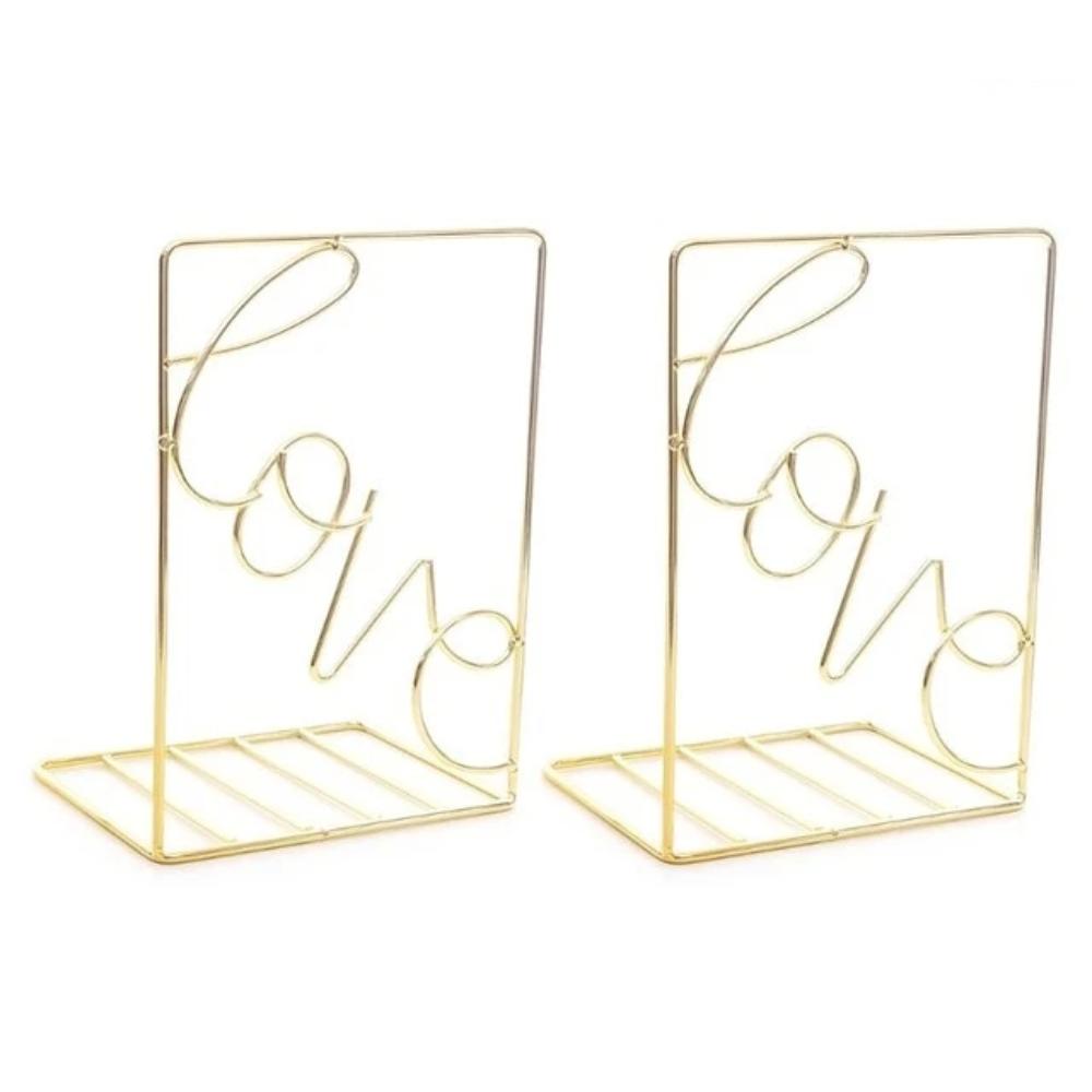 2Pcs/Pair Creative Love Shaped Metal Bookends Desk Storage Holder Shelf Book Organizer Stand
