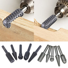 Load image into Gallery viewer, 5pcs Woodworking Steel Rotary Rasp File 1/4&quot; Shank Rotor Craft Files Rasp Burrs Wood Bits Grinding Power Carving Hand Tool