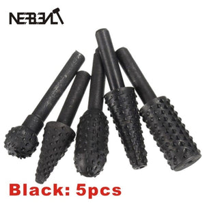 5pcs Woodworking Steel Rotary Rasp File 1/4" Shank Rotor Craft Files Rasp Burrs Wood Bits Grinding Power Carving Hand Tool