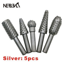 Load image into Gallery viewer, 5pcs Woodworking Steel Rotary Rasp File 1/4&quot; Shank Rotor Craft Files Rasp Burrs Wood Bits Grinding Power Carving Hand Tool