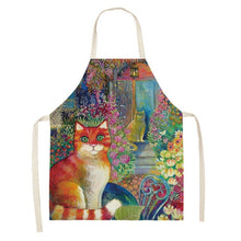 Load image into Gallery viewer, Flower Kitchen Cooking Apron Cute Cat Printed Home Sleeveless Cotton Linen Aprons for Men Women Baking Accessories