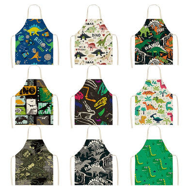 Cartoon Dinosaur Cute Apron For Children Kitchen Cooking Linen Soft Fabric Adults Children Bib Apron