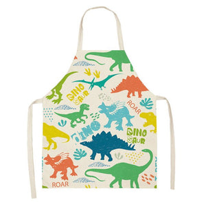 Cartoon Dinosaur Cute Apron For Children Kitchen Cooking Linen Soft Fabric Adults Children Bib Apron