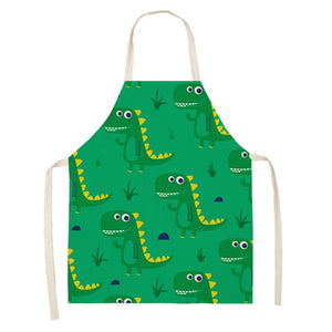 Cartoon Dinosaur Cute Apron For Children Kitchen Cooking Linen Soft Fabric Adults Children Bib Apron