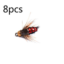 Load image into Gallery viewer, 8PCS #12 Hot Sale Brass Bead Head Fast Sinking Nymph Scud Fly Bug Worm Trout Fishing Flies Artificial Insect Fishing Bait Lure
