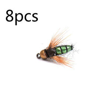 Load image into Gallery viewer, 8PCS #12 Hot Sale Brass Bead Head Fast Sinking Nymph Scud Fly Bug Worm Trout Fishing Flies Artificial Insect Fishing Bait Lure
