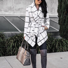 Load image into Gallery viewer, Fashion Plaid Coat Woman Winter Turn Down Shawl Collar Long Sleeve Woollen Blend Warm Overcoat Elegant Office Irregular Overcoat