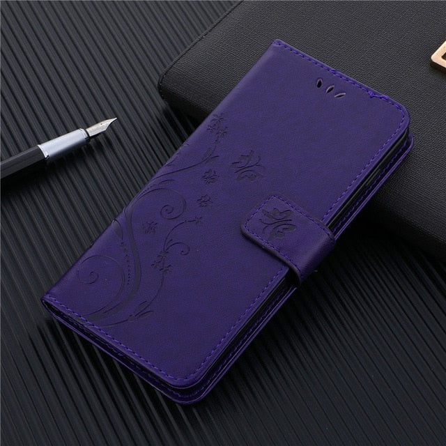 iPhone Case Wallet with Card Holder, Embossed Butterfly Premium PU Leather Double Magnetic Buttons Flip Shockproof
