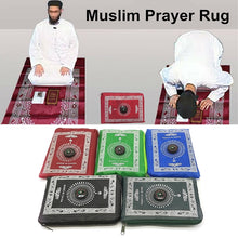 Load image into Gallery viewer, Muslim Prayer Rug Portable Braided Mats Simply Print with Compass In Pouch Travel 100*60cm
