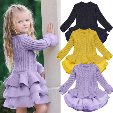 Autumn Winter Girls Wool Knitted Sweater Baby Girl Dress Girls Dresses For Party Long Sleeve Knitted Sweater Toddler Girl Dress