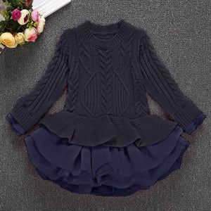 Autumn Winter Girls Wool Knitted Sweater Baby Girl Dress Girls Dresses For Party Long Sleeve Knitted Sweater Toddler Girl Dress