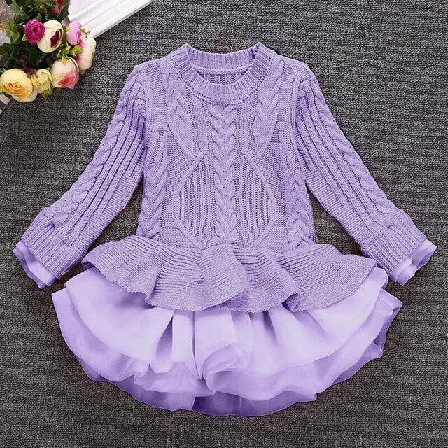 Autumn Winter Girls Wool Knitted Sweater Baby Girl Dress Girls Dresses For Party Long Sleeve Knitted Sweater Toddler Girl Dress