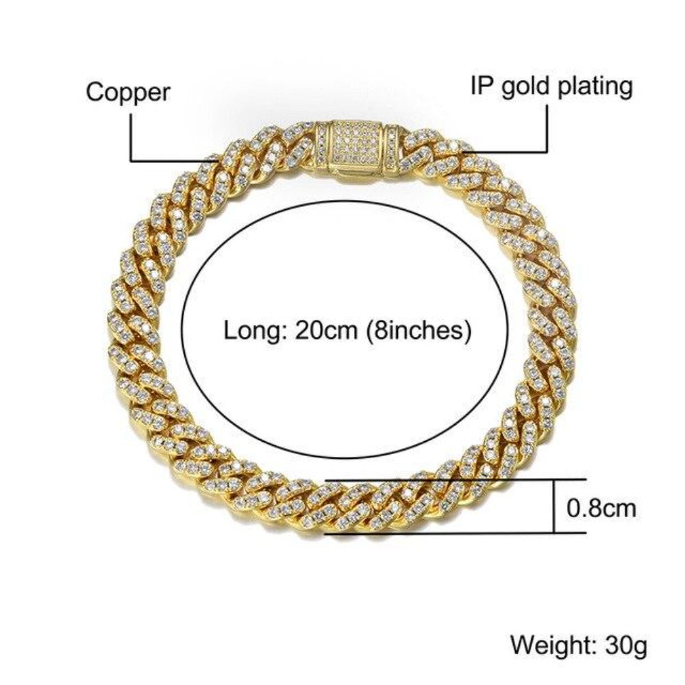  8mm Miami Cuban Link Wedding Dinner Bracelet Bling Charm Men's Hip Hop Chain Women Jewelry