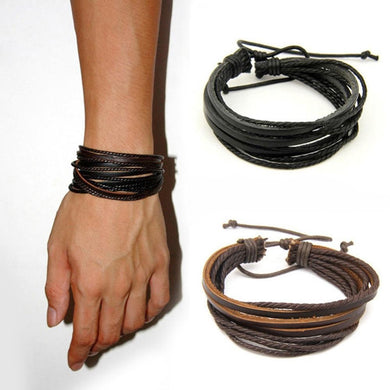 (US Fast Ship) Hot Sale Men's Fashion Bracelets Five Wax Ropes Handmade Leather Brown Bracelet