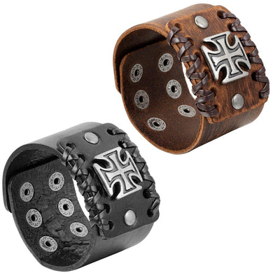 Punk Charm Big Cross Rivet Leather Cuff Bracelet Cowboy Rider Men Bracelets Gift (2 pcs)