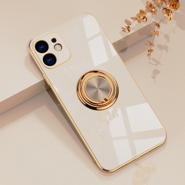 Luxury Plating TPU Metal Ring Case For coque iPhone 12 11 Pro Max Mini XS XR X 7 8 Plus SE 2020 iPhone11 Soft Phone Covers funda