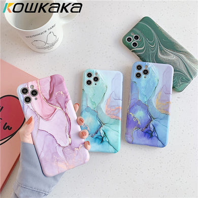 Kowkaka Vintage Marble Phone Case For iPhone 11 Pro Max X XR XS Max 12 Mini 7 8 Plus Luxury Fundas Camera Protection Back Cover