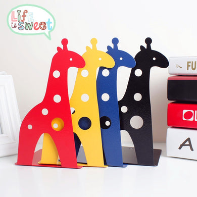New 2 Pcs/Set Cute Giraffe and Elephant Book Stand Cartoon Metal Bookend Reading Book Holder Shelf