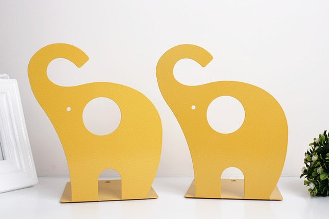 New 2 Pcs/Set Cute Giraffe and Elephant Book Stand Cartoon Metal Bookend Reading Book Holder Shelf