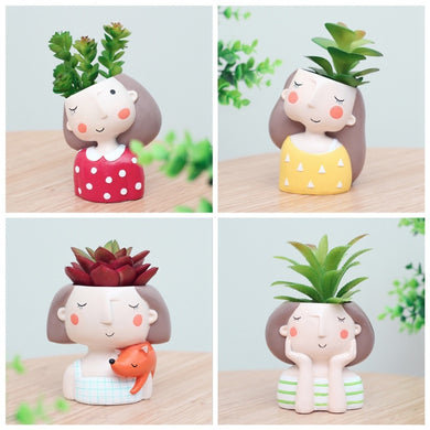 1 Pcs Wholesale Flowerpot Plant Pot Cute Girl Flower Planter Home Garden Mini Bonsai Cactus Wedding Birthday Gift