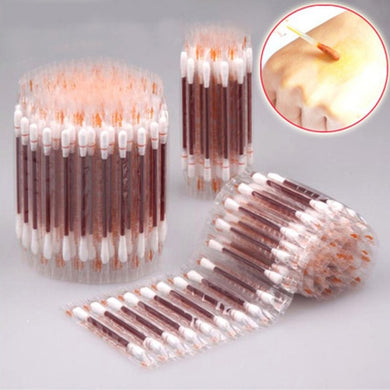 50pcs Medical Multifunction Disinfected Stick Make Up Wood Iodine Disposable Medical Double- Cotton Swab Portable Bar