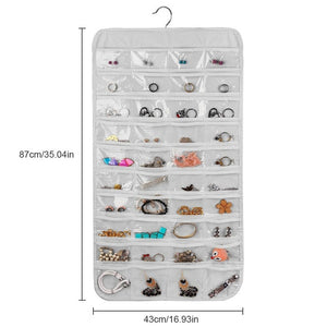 80 Pockets Double Sided Hanging Jewelry Display Organizer Storage Bag