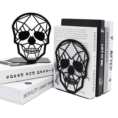1 Pair Metal Black Skull Design Book Ends Desk Organizer Rack