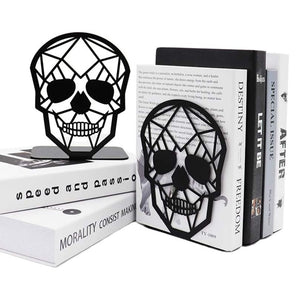 1 Pair Metal Black Skull Design Book Ends Desk Organizer Rack