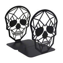 Load image into Gallery viewer, 1 Pair Metal Black Skull Design Book Ends Desk Organizer Rack
