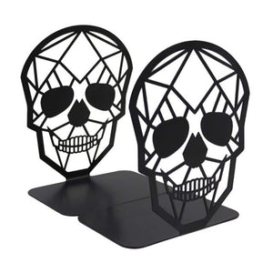 1 Pair Metal Black Skull Design Book Ends Desk Organizer Rack