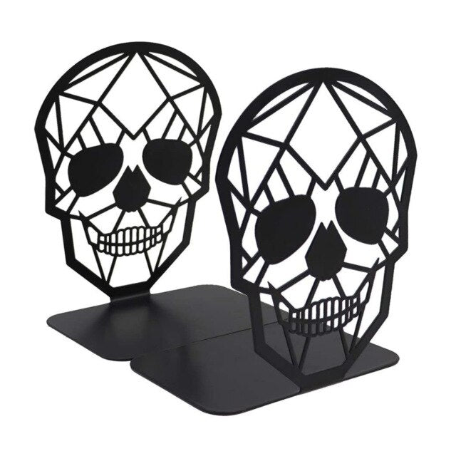 1 Pair Metal Black Skull Design Book Ends Desk Organizer Rack
