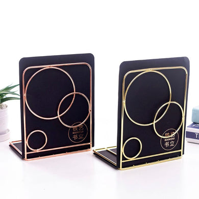 2pcs Round Circle Metal Desktop Bookends Book Ends Support Stand Holder Shelf Bookrack Organizer School Office Supplies