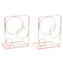 Load image into Gallery viewer, 2pcs Round Circle Metal Desktop Bookends Book Ends Support Stand Holder Shelf Bookrack Organizer School Office Supplies