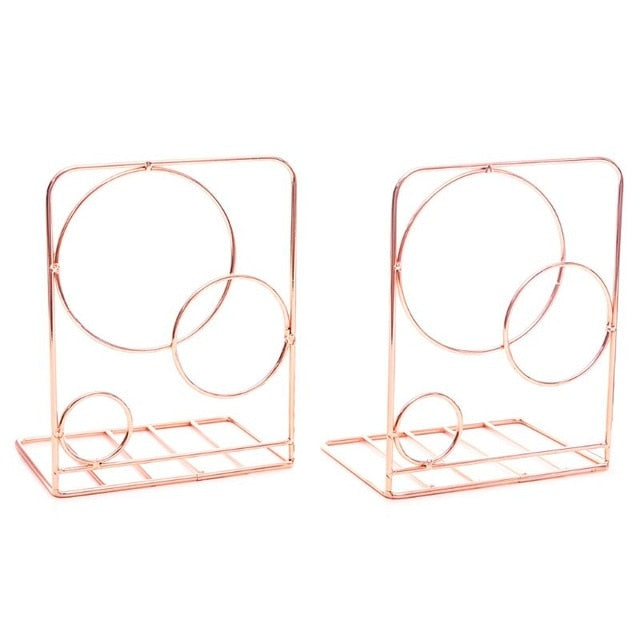 2pcs Round Circle Metal Desktop Bookends Book Ends Support Stand Holder Shelf Bookrack Organizer School Office Supplies