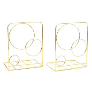 2pcs Round Circle Metal Desktop Bookends Book Ends Support Stand Holder Shelf Bookrack Organizer School Office Supplies