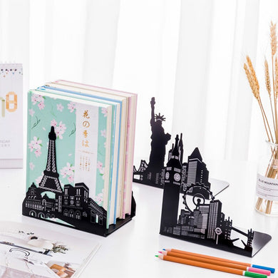 1 Pair of Famous Scenic Spots Style Metal Iron Desk Art Bookend Non-skid Art Bookends Bookrack Book Ends Shelf Rack sujetalibros