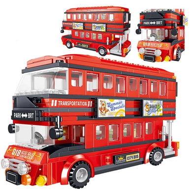 398PCS Red Double Decker Bus Building Blocks Toys for Kids