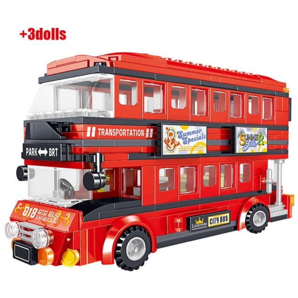 398PCS Red Double Decker Bus Building Blocks Toys for Kids