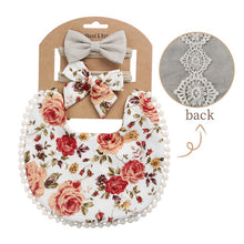 Load image into Gallery viewer, 3Pcs Baby Headband Tassel Saliva Towel Floral Print Newborn Double Side Bibs Boys Girls Bandana Burp Cloths Feeding Smock Stuff