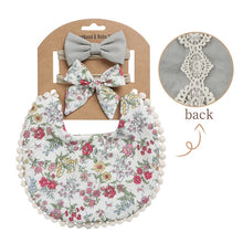 Load image into Gallery viewer, 3Pcs Baby Headband Tassel Saliva Towel Floral Print Newborn Double Side Bibs Boys Girls Bandana Burp Cloths Feeding Smock Stuff