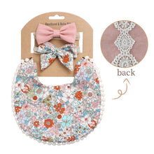 Load image into Gallery viewer, 3Pcs Baby Headband Tassel Saliva Towel Floral Print Newborn Double Side Bibs Boys Girls Bandana Burp Cloths Feeding Smock Stuff