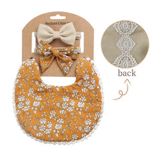 Load image into Gallery viewer, 3Pcs Baby Headband Tassel Saliva Towel Floral Print Newborn Double Side Bibs Boys Girls Bandana Burp Cloths Feeding Smock Stuff